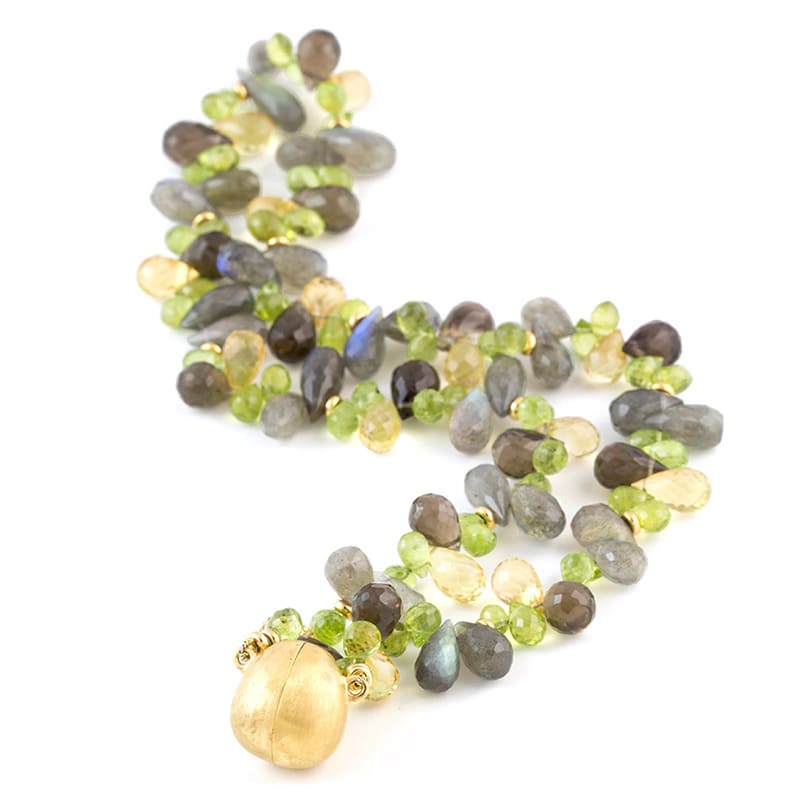 Peridot-Labradorith-Citrintropfen Collier