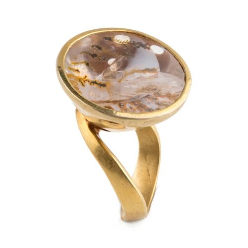 Silber-vergoldeter Ring mit Einschlussquarz